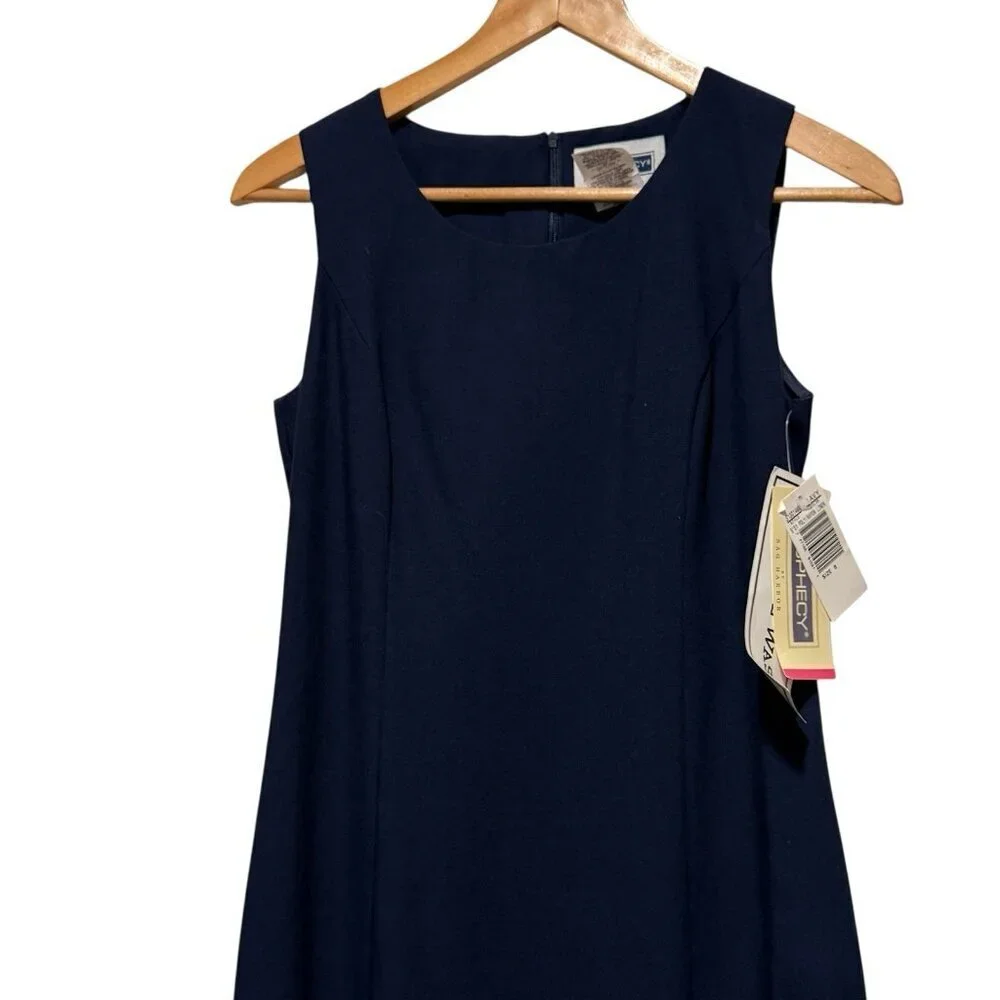 NWT VTG Sag Harbor Navy Blue Linen Blend Sheath Dress Sleeveless Womens size 6